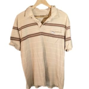 VINTAGE American Eagle Outfitters Tan and Brown Striped Polo. Size L